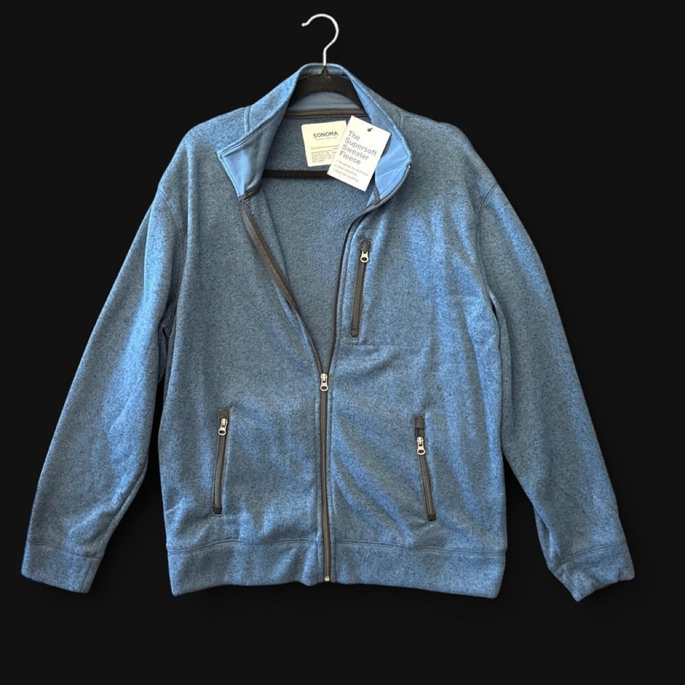NWT Sonoma Goods for Life Supersoft Fleece Full Zip Jacket | Men's Large | Blue